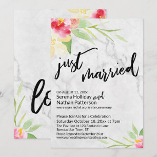 Invitación Recién Casados Acuarela Flores & Mármol Gris