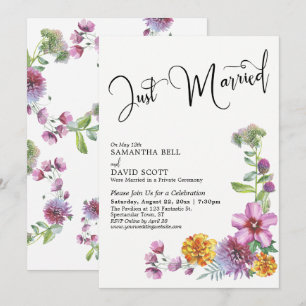 Invitación Recién Casados Acuarela Flores Silvestres Recepció