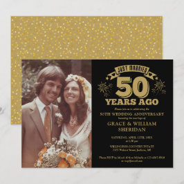 Invitación Recién Casados Aniversario 50 Foto Dorado Y Negro