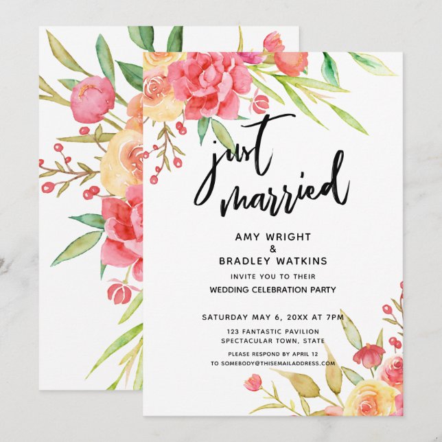 Invitación Recién Casados Boho Flores Recepción de Boda (Anverso / Reverso)