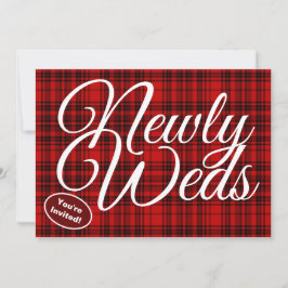 Invitación Recién Casados Caligrafía Blanca Cuadro Negro Rojo