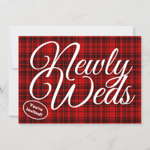 Invitación Recién Casados Caligrafía Blanca Cuadro Negro Rojo