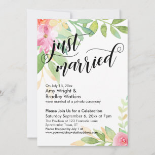 Invitación Recién Casados Caligrafía Boho Flores Acuarela