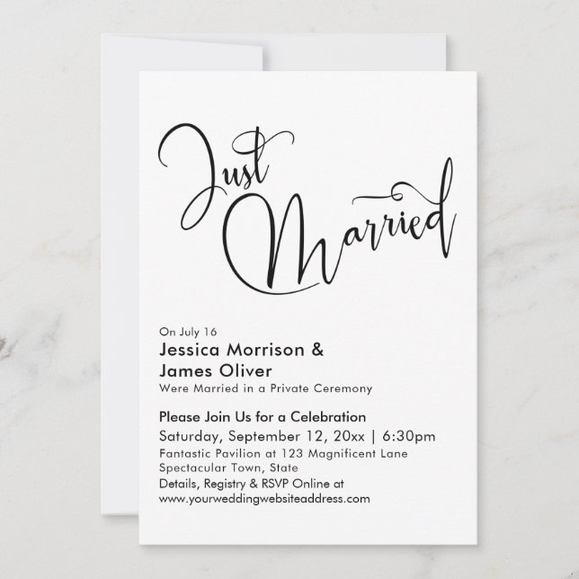 Invitación Recién Casados Caligrafía Elegante en Blanco y Neg (Anverso)