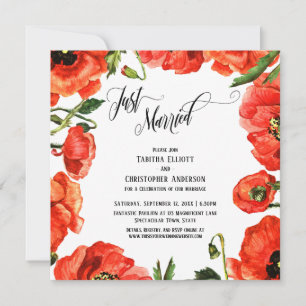 Invitación Recién Casados Corona de Amapolas Rojas Solo Recep