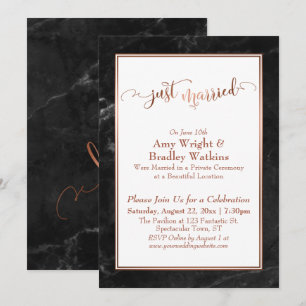 Invitación Recién Casados de Cobre Celebración de Mármol Negr