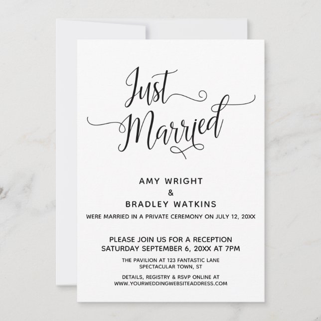 Invitación Recién Casados Elegante Caligrafía Solo Recepción (Anverso)