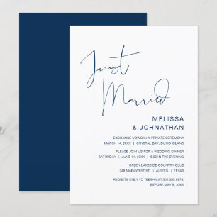 Invitación Recién Casados, Fiesta de Boda Fugaz, Azul Marino