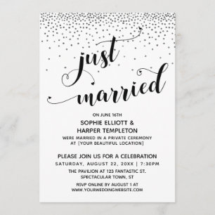 Invitación Recién Casados Guión Plata Confeti Solo Recepción