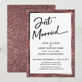 Invitación Recién Casados Guion Rosa Dorado Brillo Recepción