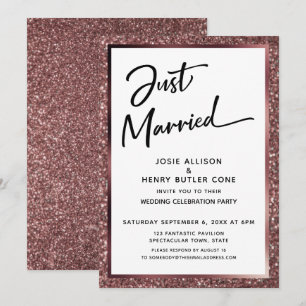 Invitación Recién Casados Guion Rosa Dorado Brillo Recepción
