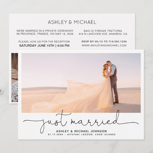 Invitación Recién Casados Huida 4 Recepción de Fotos Sólo Inv (Anverso / Reverso)