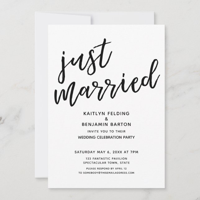 Invitación "Recién Casados" Recepción de Boda Casual y Modern (Anverso)