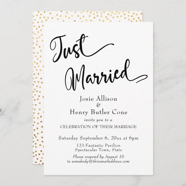 Invitación Recién Casados Recepción de Boda, Confeti Dorado (Anverso / Reverso)