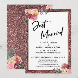 Invitación Recién Casados Rosa Dorado Brillo y Flores