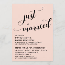 Invitación Recién Casados Tipografía Corazones Recepción Rosa