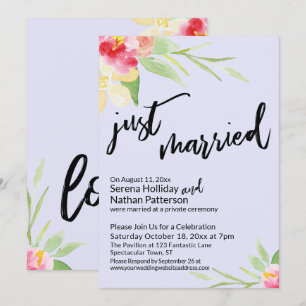 Invitación Recién Casados Tipografía Floral Acuarela Lavanda