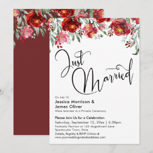 Invitación Recién Casados Tipografía Floral Rojo Burdeos