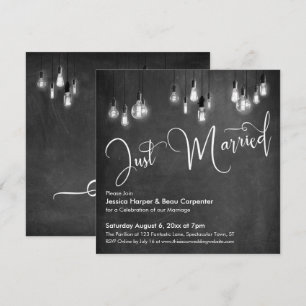 Invitación Recién Casados Tipografía, Luces de Edison, Pizarr