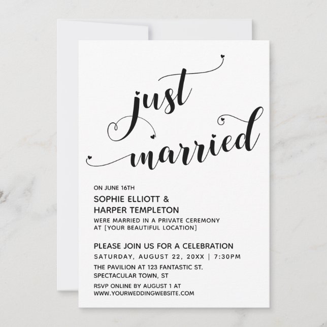 Invitación Recién Casados Tipografía Recepción Solamente (Anverso)