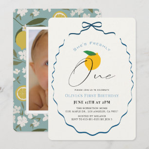 Invitación Recién Cumple Un Año Arco Azul Limón Foto Cumpleañ
