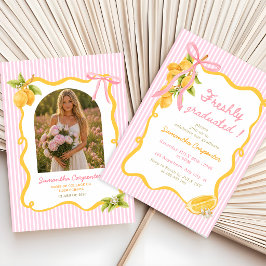 Invitación Recién Graduada Rosa Limón lazo preppy Graduación