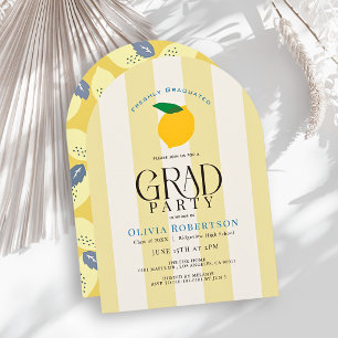 Invitación Recién Graduado Amarillo Limón Rayas Graduación