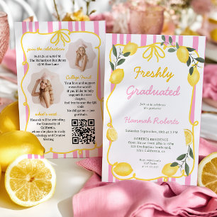 Invitación Recién Graduado Limón Rosa Amarillo Arco Foto QR