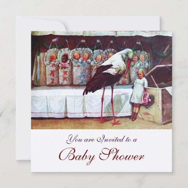 Invitación RECIÉN NACIDO BABY SHOWER STORK Llegada Champagne (Anverso)