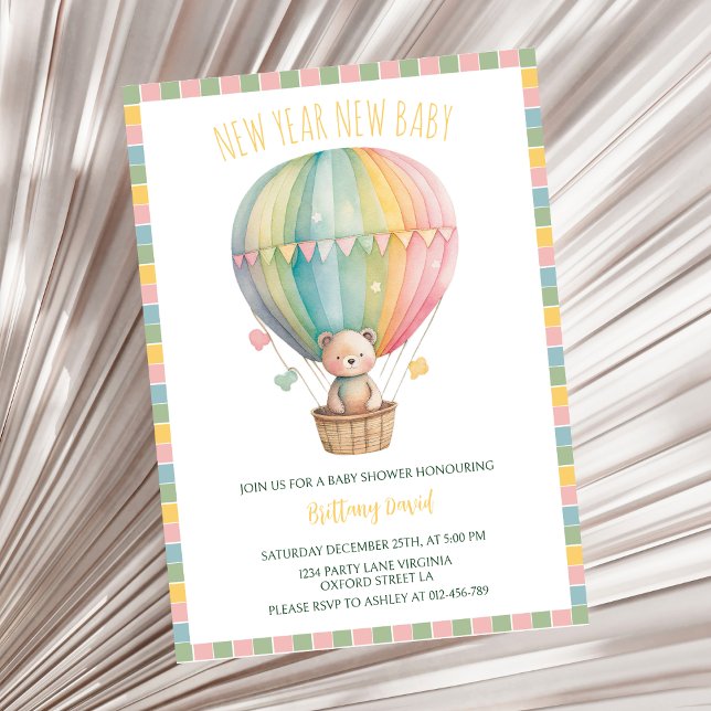 Invitación Recién nacido de Año Nuevo Teddy Bear Baby Shower (Subido por el creador)