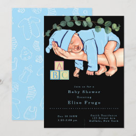 Invitación Recién nacido en el Baby Shower azul de los brazos
