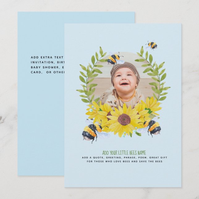 Invitación RECIÉN NACIDO PRESUPUESTO FOTO Regalos Abejas gira (Anverso / Reverso)
