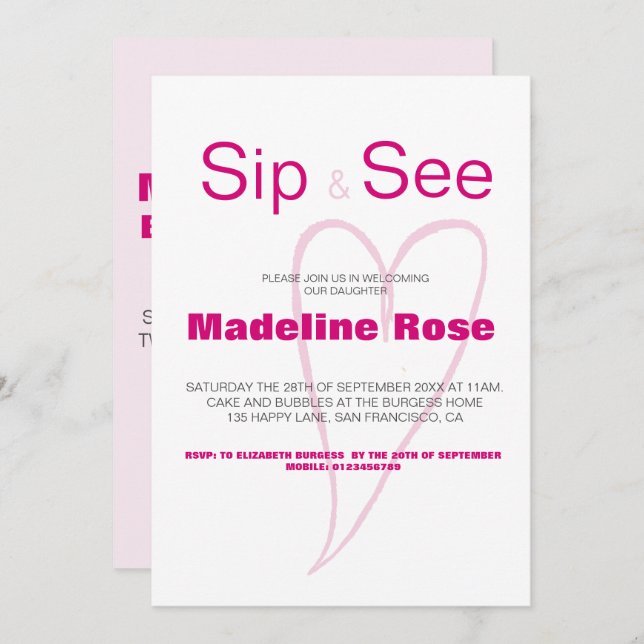 Invitación Recién nacido Sip y Ver con estadísticas (Anverso / Reverso)