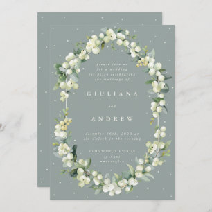 Invitación Recién recepción de bodas de nieve verde + eucalip