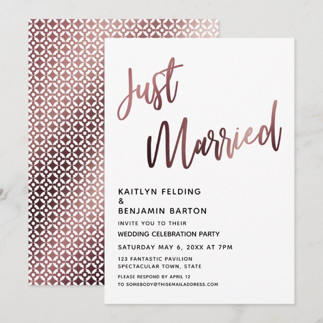 Invitación Recién Rosa casada con la recepción de la boda de  (Anverso / Reverso)