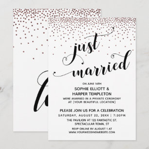 Invitación Recién Rosa con guión casado recepción de confeti 