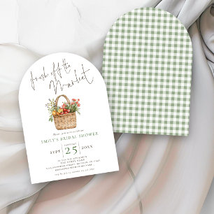 Invitación Recién Salido del Mercado Sage Gingham Arco Desped
