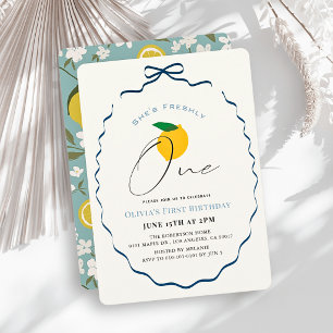 Invitación Recién Una Cinta Azul Limón/Citrus 1er Cumpleaños