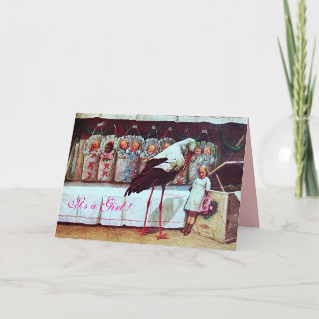 Invitación RECIENES NACIDOS BABY SHOWER STORK Pink (Anverso)