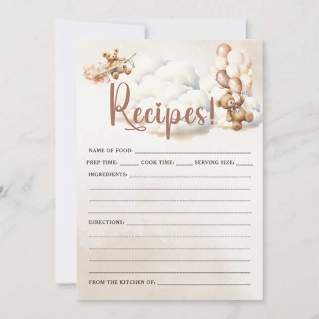 Invitación RECIPES Baby Shower Game Cute Bear (Anverso)