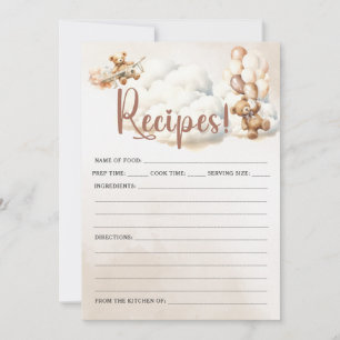 Invitación RECIPES Baby Shower Game Cute Bear