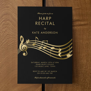 Invitación Recital de Arpa Personalizado Notas de Música Dora