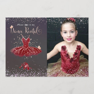Invitación Recital de baile de tutú de Burdeos a la acuarela