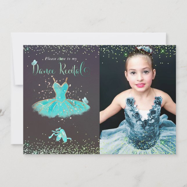 Invitación Recital de Baile de Tutú Turquesa Acuarela (Anverso)
