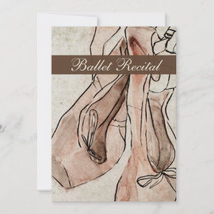 Invitación Recital de ballet, acuarela de ballet rosa