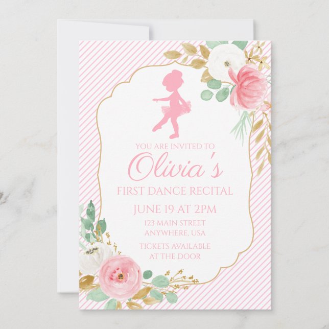 Invitación recital de danza de ballet floral (Anverso)