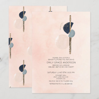 Invitación Recital de Flauta Abstracto Rosa Pálido y Azul Dor