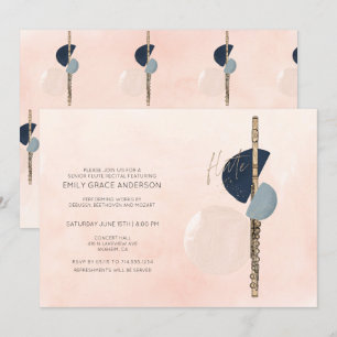 Invitación Recital de Flauta Abstracto Rosa Pálido y Azul Mar