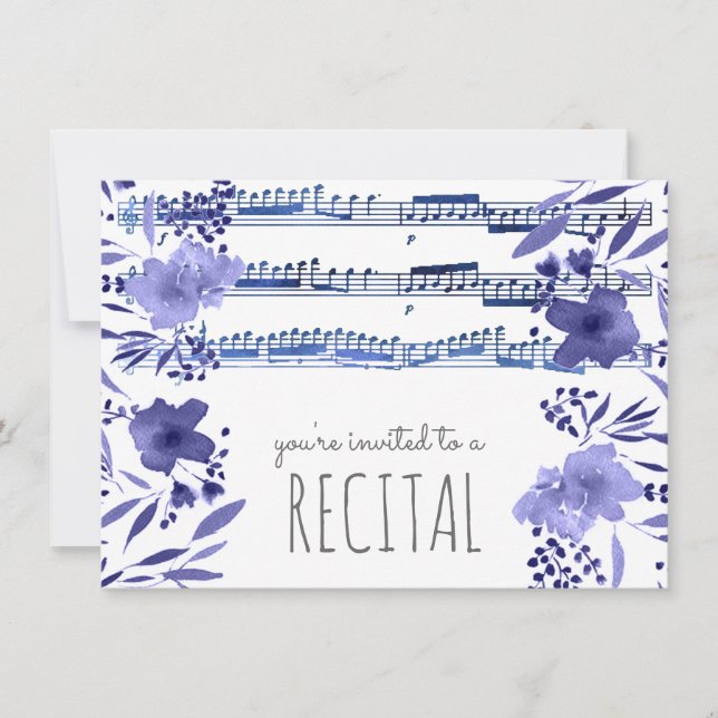 Invitación recital de flores de color azul índigo (Anverso)