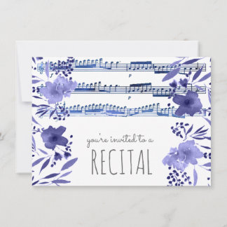 Invitación recital de flores de color azul índigo